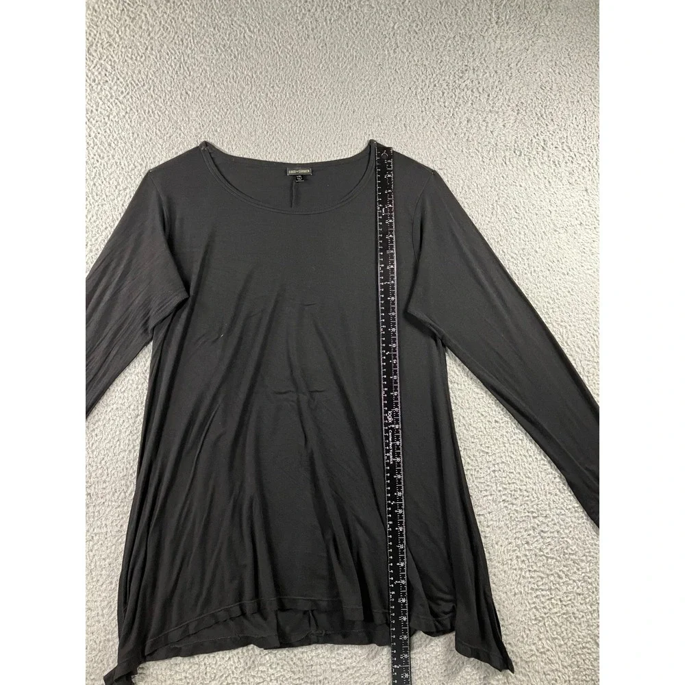 Coco + Carmen Tunic Top L/XL Black L/S Flowy Rayon Sharkbite Lagenlook Basic